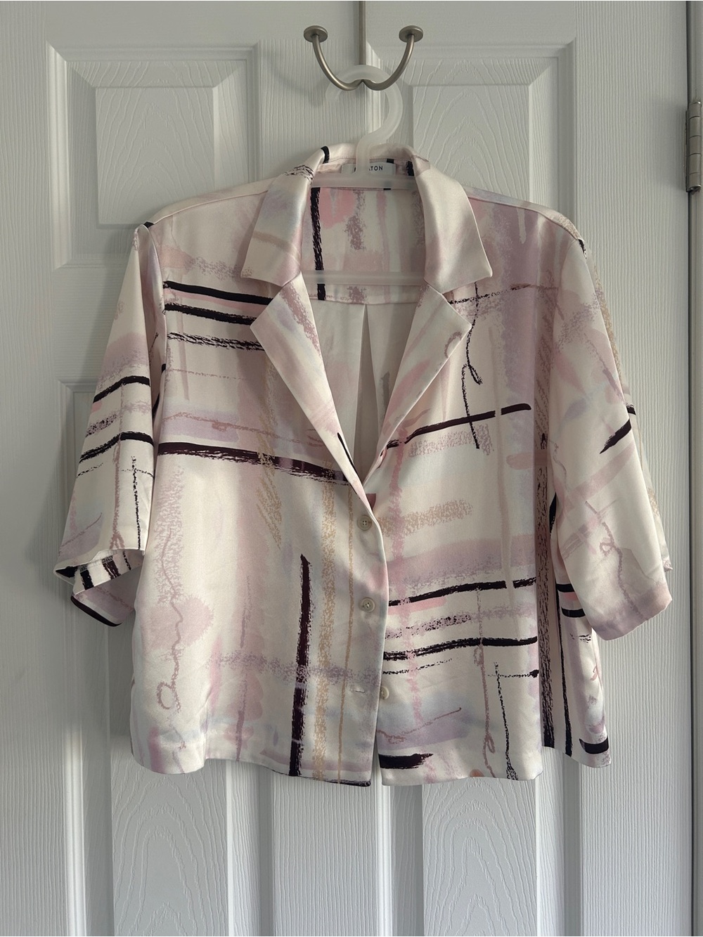 Babaton Light Pink Abstract-Stripe Button-Down Shirt